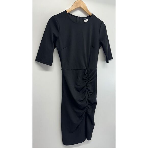 B. Darlin Black Dress Juniors Size 5 Short Sleeve Ruched Back Zip NEW - Picture 3 of 9